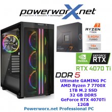 High End Gaming PC AMD Ryzen 7 7700X 8X 5.4 GHz Turbo, NVIDIA RTX 4070Ti 12GB, 32 GB DDR5, 1TB SSD be quiet Design Tower