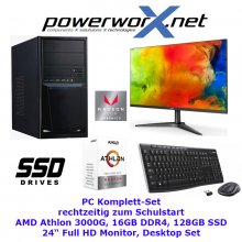 PC Komplett-Set AMD Athlon 3000G Vega 3 Radeon 16GB 128GB SSD 24" TFT