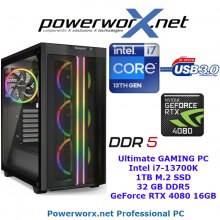 High End Gaming System Intel Core i7-13700K, 32GB RAM DDR5, NVIDIA Geforce RTX 4080, 1TB SSD, RGB - Tower