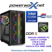 High End Gaming System Intel Core i7-14700K, 32GB RAM DDR5, NVIDIA Geforce RTX 4080, 1TB SSD, RGB - Tower