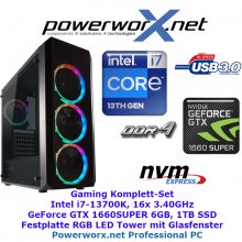 GAMING System Komplettsystem Intel Core i7-13700K, 32GB RAM DDR4, NVIDIA Geforce GTX1660 SUPER, 1TB SSD, RGB - Tower