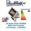 10 Watt RGB FLUTLICHT LED Strahler Objektbeleuchtung Fluter Aussen 16 Farben 10W