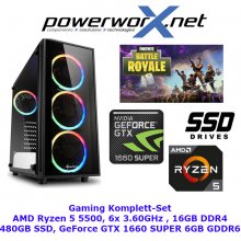 Gamer PC AMD Ryzen 5 5500 6 x 3,60GHz Nvidia GTX 1660 SUPER Grafik 16GB DDR4 480GB SSD RBG Tower