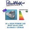 10 Stk. 3W GU10 HighPower LED SPOT 3x1W Strahler Leuchtmittel WARMWEISS 230V