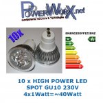 10 Stk. 4W GU10 HighPower LED SPOT 4x1W Strahler Leuchtmittel WARMWEISS 230V