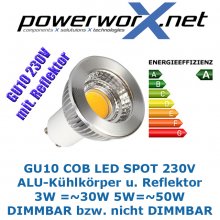 GU10 COB LED SPOT 3W DIMMBAR Strahler Leuchtmittel WARMWEISS 230V Reflektor