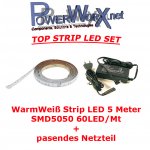 WarmWeiß STRIP LED SET 5 Meter SMD 5050 inkl Netzteil Streifen wasserfest Stripe