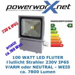 FLUTLICHT 100W POWER LED STRAHLER IP64 230Volt ca. 8500Lm
