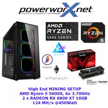 HIGH END GAMING / CRYPTOMINING RIG Ryzen 5 5600X, 2 x RADEON RX 6800XT 16GB, X570 Board, 16GB DDR4 RAM, 500GB SSD 120 MH/s HASHRATE für ETHEREUM