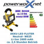 LED AKKU STRAHLER 10W FLUTER Baustellenstrahler Flutlicht Handlampe IP65 Li-Ion