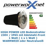 LED BODENSTRAHLER 1W Bodenleuchte Einbaustrahler IP65 Lampe SPOT NEU