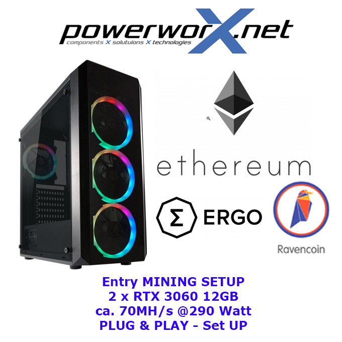 Crypto Miner PC ETHEREUM Mining Rig RGB TOWER 2x RTX 3060 12GB ca. 96 Mh/ s @290Watt - zum Schließen ins Bild klicken