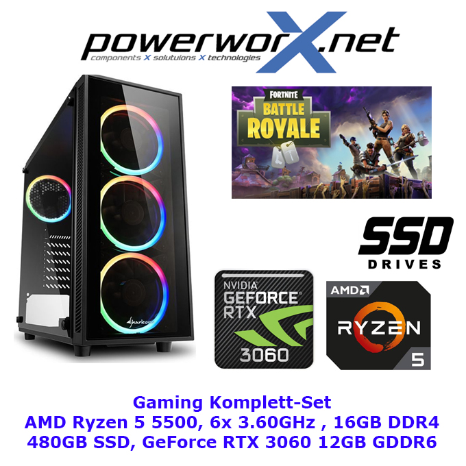 Gamer PC AMD Ryzen 5 5500 6 x 3,60GHz Nvidia RTX 3060 12GB Grafik 16GB DDR4 480GB SSD RBG Tower - zum Schließen ins Bild klicken