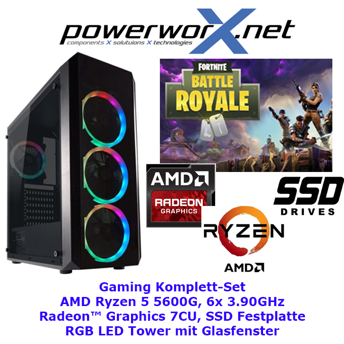 Gamer PC AMD Ryzen 5 5600G 6x 3,9 Ghz AMD 7CU Grafik 16GB DDR4 480GB SSD RBG Tower - zum Schließen ins Bild klicken