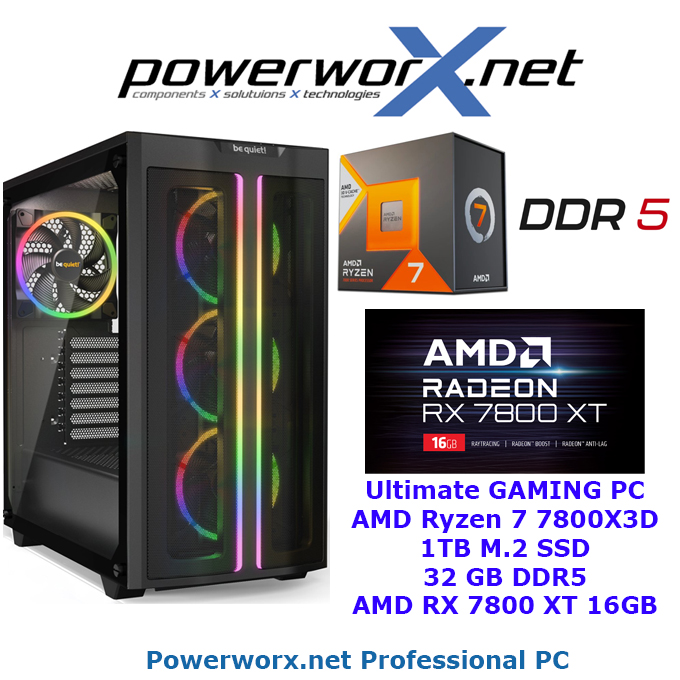 High End Gaming PC AMD Ryzen 7 7800X3D, 32GB RAM DDR5 , AMD Radeon RX 7800 XT, 1TB SSD, RGB-Tower A620 - zum Schließen ins Bild klicken
