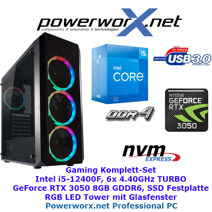 Gamer PC i5-12400F 6x 4,4 Ghz TURBO nvidia GeForce RTX 3050 8GB GDDR6 16GB DDR4 500GB M.2 nvme SSD RGB Tower LED - zum Schließen ins Bild klicken